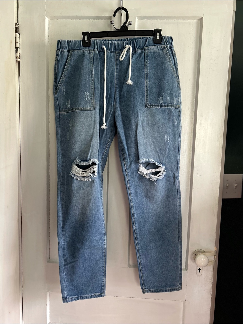 Women’s Distressed Light Blue Denim Jogger Jeans